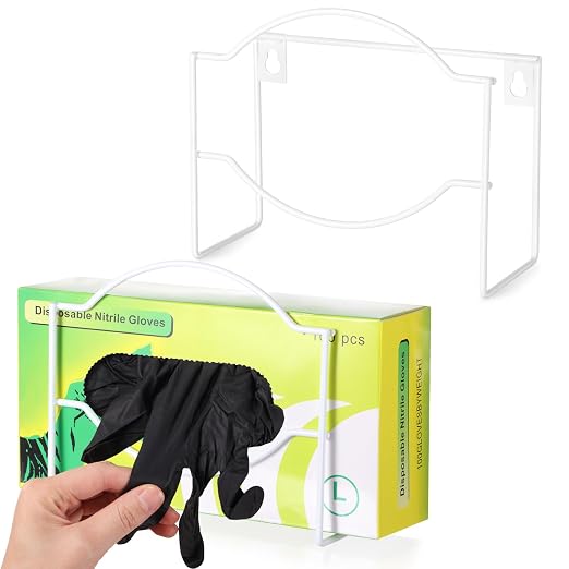 Spiareal 2 Pcs Metal Glove Box Dispenser Holder Wall Mount Disposable Glove Dispenser Rubber Mitten Facial Tissue Holder for Food Service,Healthcare,Hospital,Lab(White)