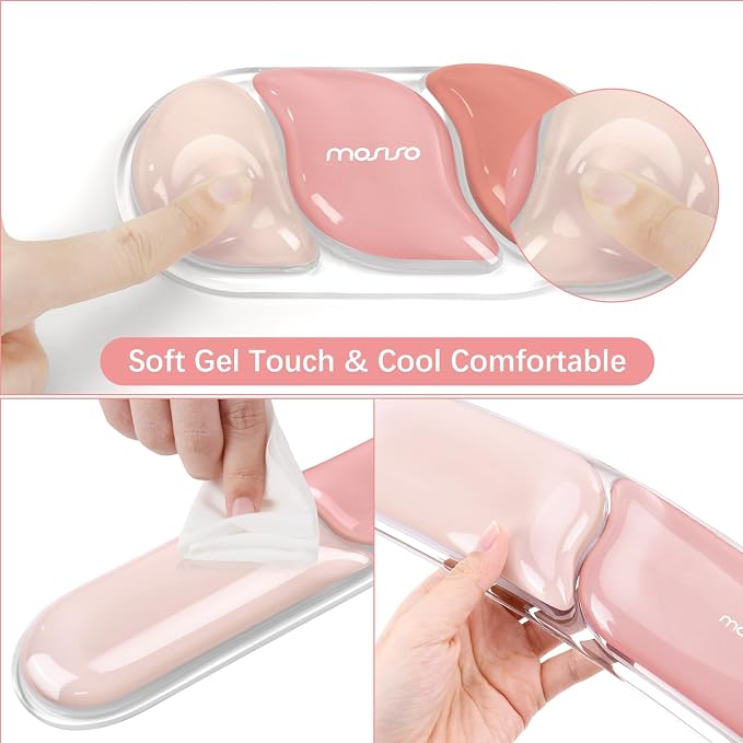 MOSISO Gel Keyboard Wrist Rest&Wrist Support for Mouse, Streamlined | Ergonomic Soft Cooling Gel Mousepad Pain Relief Easy Typing Pad Non-Slip Computer Laptop Home/Office, Peach Fuzz
