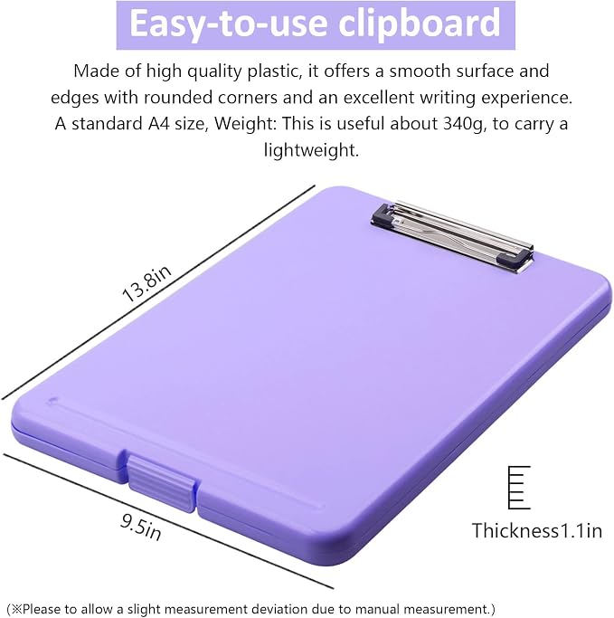 Clipboard with Storage,Storage Clipboard with Clip,Clipboards Foldable for Nurse,for 8.5x11 Paper Clip Boards,A4 Clipboards Case with Smooth Writing for Office Supplies Clip Board Case-Pale Purple