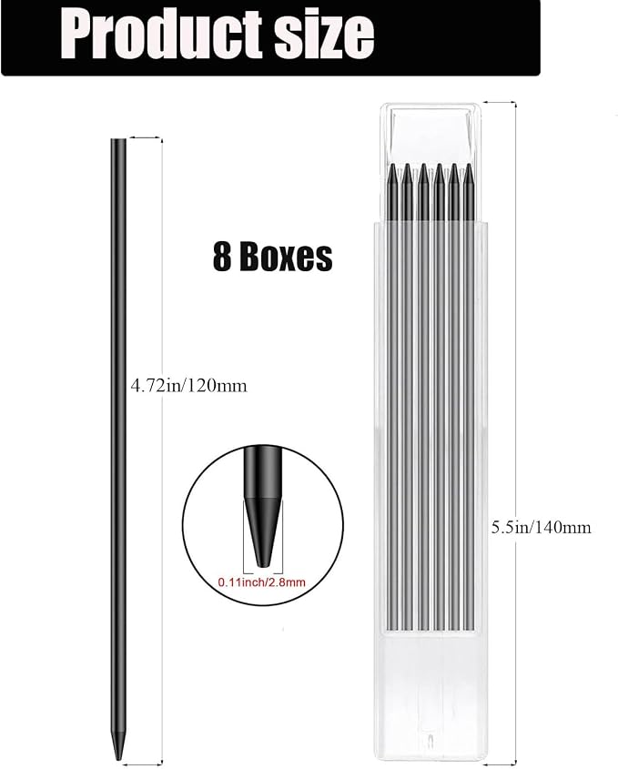 TuTuYa 48 Pencil Refills Black, 2.8mm Deep Hole Marker Lead-Rrefills ﻿ ﻿ | Waterproof Replacement, Long Reach/Deep Hole/Long Nose for Architect Carpenter Woodwork Construction Building