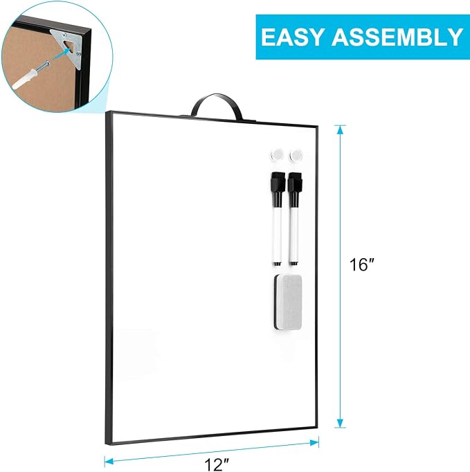Small White Board - 16" X 12" Portable Black Aluminum Framed Whiteboard, Magnetic Dry Erase Board with a Handle, to Do List Notepad for Office, Home, School