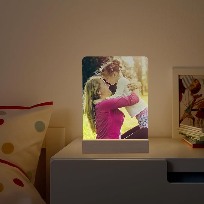 2 Pack 6" x 8" Sublimation led Acrylic Photo Frames Night Lights Blanks Heart Shape,with Warm Color Light with Wood Stand for Heat Press Machine Printing