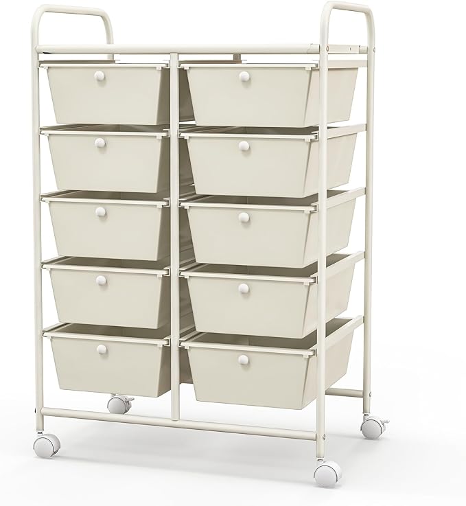 BECOMFORT 10-Drawer Rolling Cart with Drawers, Storage Cart on Wheels, Teacher Classroom Organizers with Metal Frame, Mobile Craft Cart, Trolley Utility Cart for School Office Play Room