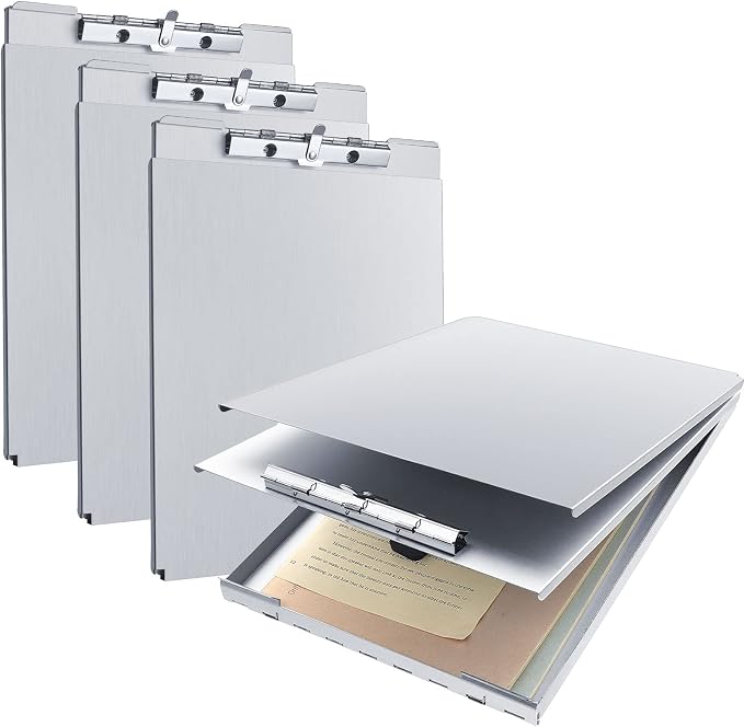Henoyso 4 Pcs Metal Storage Clipboard Bulk Heavy Duty Aluminum Clip Board for Teacher Contractor Medical Construction Office School Classroom, 12.6x9.2x1 Inch, Fit Letter Size 8.5x11 Inch Paper