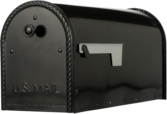 Architectural Mailboxes Edwards Post Mount Mailbox, Black, Large | Galvanized steel build for outside with rust-resistant powder-coat finish and a magnetic door closure. USPS approved.