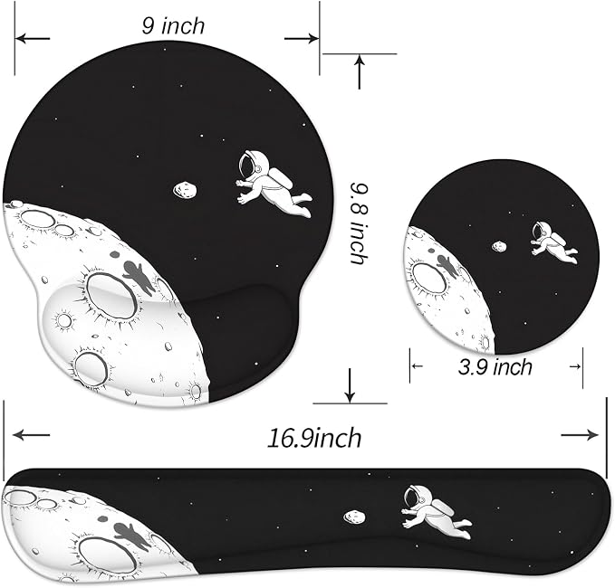 Ergonomic Mouse Pad with Wrist Rest and Keyboard Wrist Rest, Mousepad | Memory Foam Wrist Rest for Computer Keyboard, Pain Relief, Non-Slip Base, Mouse Pad with Wrist Support for Gaming, Astronaut