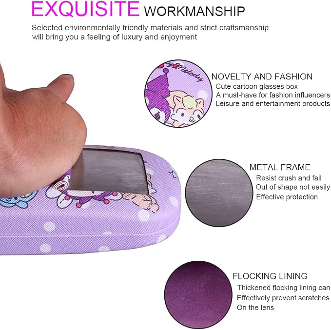 ADBGV Cute Stylish Hard Shell Eyeglasses Cases Protective Case Storage Box With Glasses Cloth Eyeglass Strap for Girl Teen
