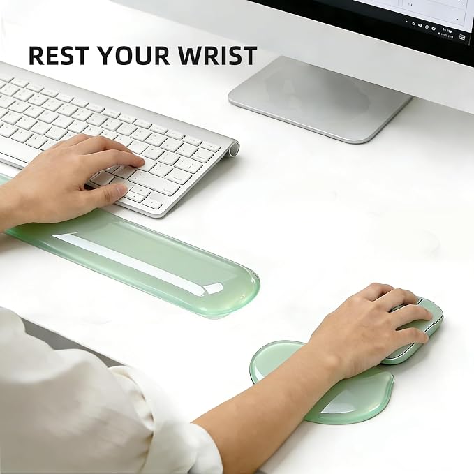 Gel Wrist Rest Set for Computer Keyboard and Mouse, 2-Pack (Green) | Ergonomic Silicone Wrist Support for Typing Fatigue Relief, Non-Slip Cooling Computer Wrist Rest Pad for Office, Gaming