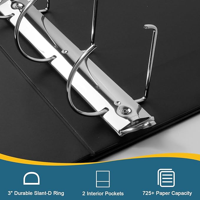 CIXILDTS 3" 3 Ring Binder, Standard 3-Inch Slant-D Ring Binder Fit Letter Size Paper, Presentation View Binders, 2 Packs, Black