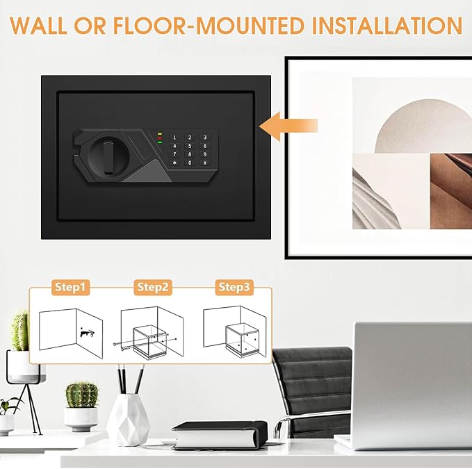 1.2 Cub Small Fireproof Safes for Home, Digital Home Safe Fireproof Waterproof with Programmable Keypad, Spare Keys and Removable Shelf, Fire Safe Box for Document Money Valuables