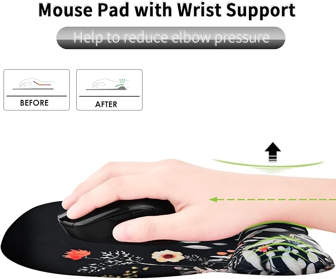 EooCoo Ergonomic Mouse Pad with Wrist Rest, Memory Foam Support Mousepad | Non-Slip Base for Computer, Cafe, Home & Office, 9.64 x 8.26 in Office Desk Accessories, Carpal Tunnel Relief