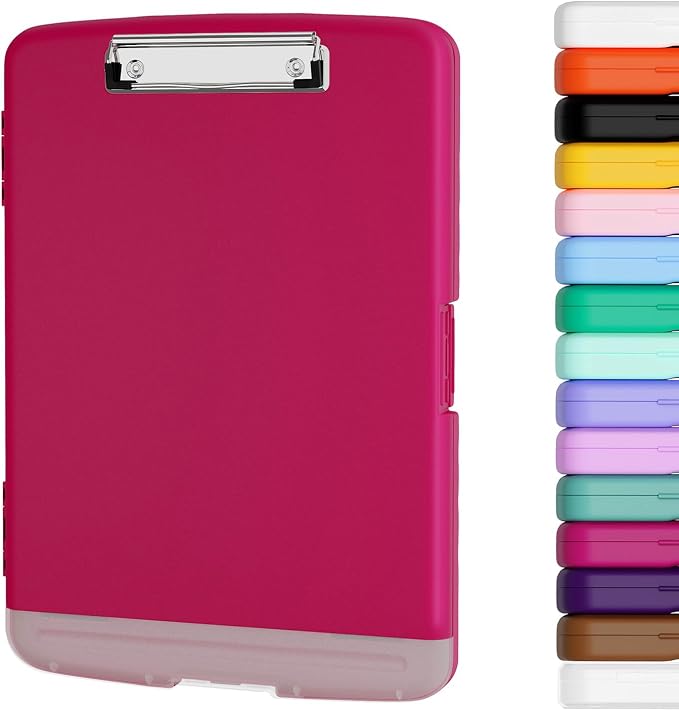 Piasoenc Clipboard with Storage, 8.5 x 11 Clip Board with Pen Holder, Red | High Capacity, Heavy Duty Plastic Organization Box for A4 Legal Paper Folder, Folio & Side-Opening Nurses, Teachers, Student