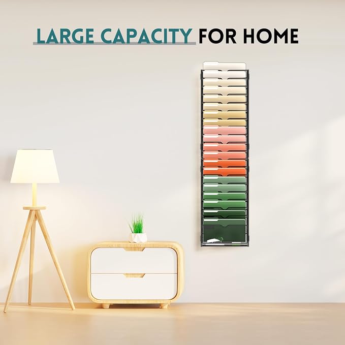 21 Tier Wall File Organizer, Hanging Wall Mounted Mail Organizer with Label Slots, Metal Mesh File Holder Magazine Rack for Office, Home, School or Classroom, Black