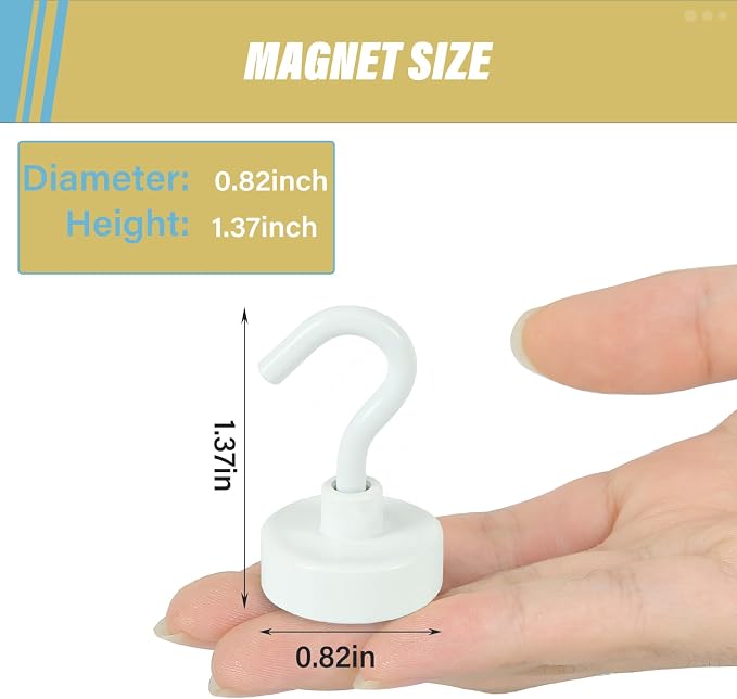 Neosmuk Magnetic Hooks, Heavy Duty 40lb+ Strong Magnet Hook for Cruise Cabins, Cruise Essentials 2026 for Hanging, Metal Wall Refrigerator Hangers (White, 10 Pack)