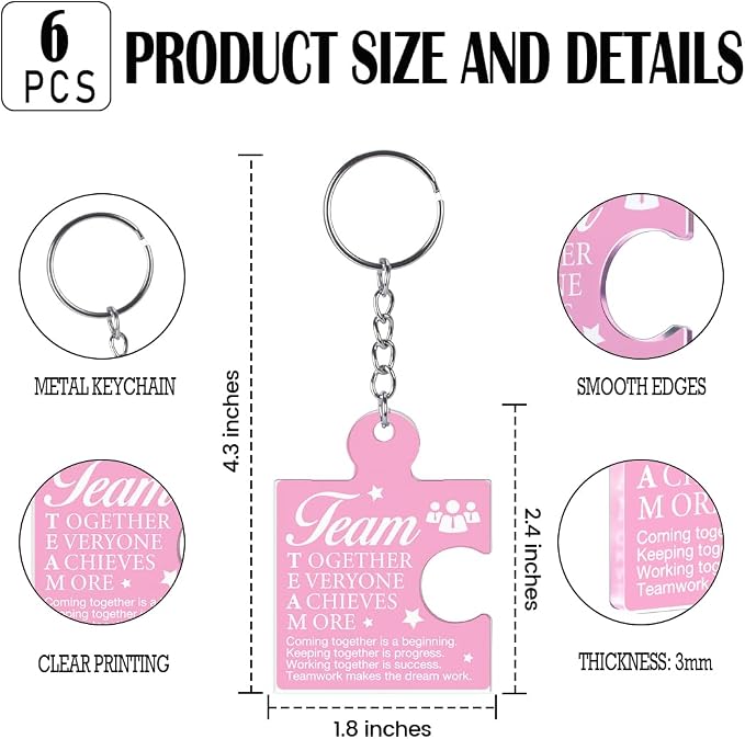 Team Appreciation Gifts Bulk Thank You Keychains for Coworkers | Gift Set for Employee, Staff, Teachers, Teamwork Puzzle Piece Keyring, Acrylic