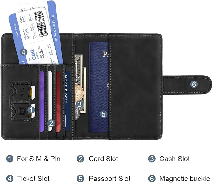 Passport Holder for Travel Essentials Personalized Initial Wallets | Embossed Letter A-Z Design, RFID Blocking, Passport Cover, Passport Book Holders, Men Women, Personalized Gifts, Black-M