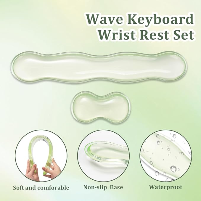 Ergonomic Gel Keyboard and Mouse Wrist Rest Set – 17.12inch Longer Wrist Rest for Full-Sized Computer Keyboard, Comfort & Support for Typing and Gaming (Green)