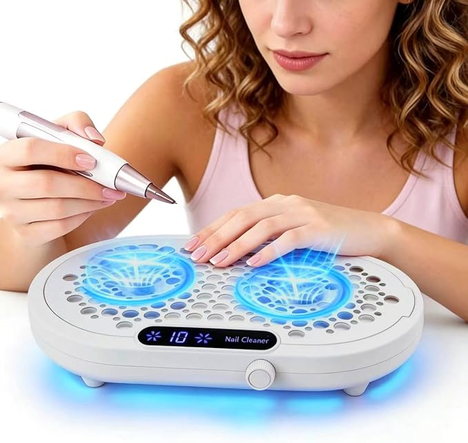 Nail Dust Collector for Nail Tech, 4000RPM Brushless Nail Fan with Dual Turbo, 360° Suction Manicure Dust Vacuum Extractor for Acrylic Dip Gel Polish, Low Noise, 30 Filters—White