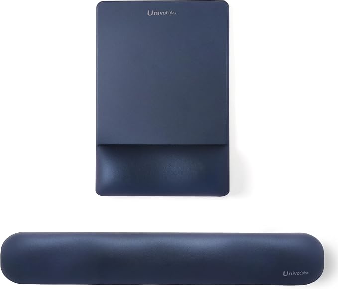 UnivoColors Design-Wave Set of Keyboad Wrist Rest & Mouce Pad,Artificial Sheepskin+Memory Foam+Ergonomic+Anti-Slip Gel, Resilience Support During Work and Gaming,Keyboard Accessory,Navy