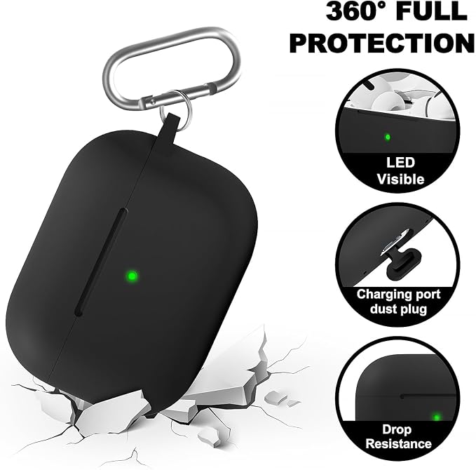 for AirPods Pro 3 Case 2025 with Cleaner Kit, Full-Coverage dustproof Soft Silicone Design for AirPods Pro 3rd Generation Comes with Keychain,Suitable for Women Men,Black