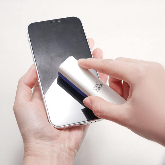 CLICK CLEAN Screen Cleaner, Fingerprint Proof Screen Cleaner Spray, All-in-One Cleaner with Microfiber, Shell and Phone Stand for All Phones, Laptop and Tablet Screens (Dark Blue)