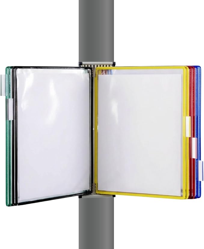Tarifold Magnetic Wall Mount Reference System, 10 Pockets, Assorted Colors | 10 double-sided PVC pockets hold 20 letter-size sheets, magnetic mounting plate, snap-on index tabs, easy to install