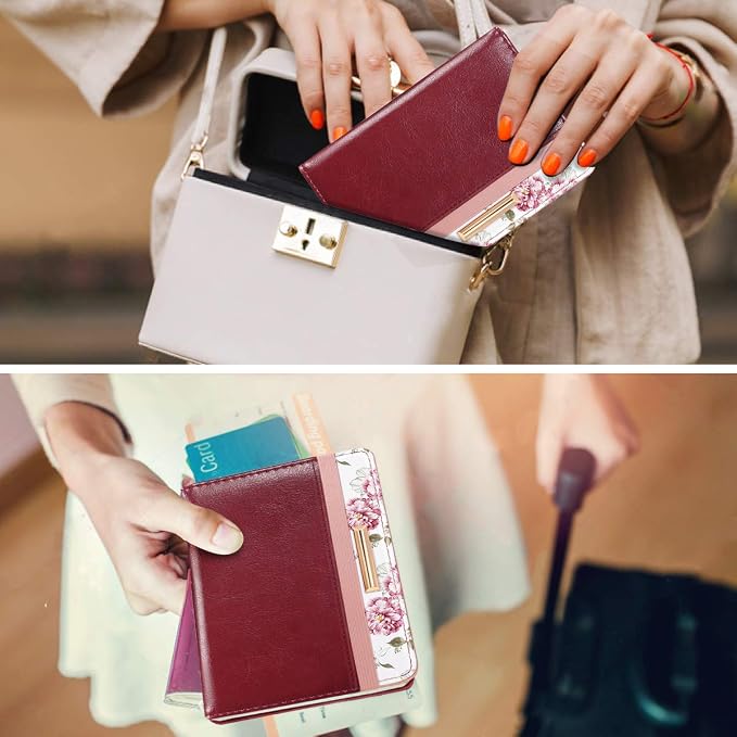 Coco Rossi Passport Holder for Travel Women Slim RFID Passport Cover Wallet | Travel Essentials, Passport Book Holders, Passport Wallet Cover Case, PU Leather, Cute, Thin, Spliced Design, Burgundy