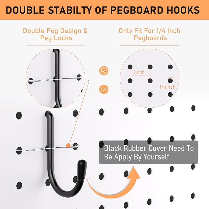INCLY 300PCS Extra Thick Pegboard Accessories Set with Bins & Peg Locks | 1/4" Heavy Duty Pegboard Hooks, Black Peg Board Organizer Accessories Kit, Peg Board Hooks for Hanging Garage Tools