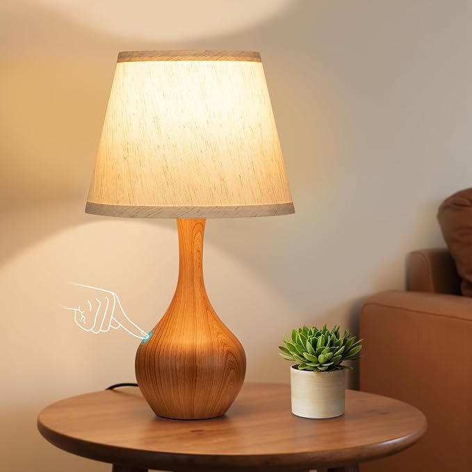 16.1" Touch Table Lamp for Nightstand, 3 Way Dimmable Small Bedroom Lamp | Touch Control, Bulb Included, Wood-paint Bedside Lamps for Desk, Night Stands, Living Room, End Table, Corded