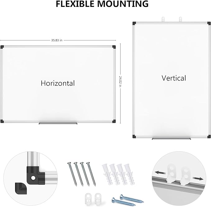 XBoard Magnetic Dry Erase Board 36 x 24 Inch, 3' x 2' White Board for Wall | Silver Aluminum Frame Presentation Board for Home Office Classroom (Pack of 2)