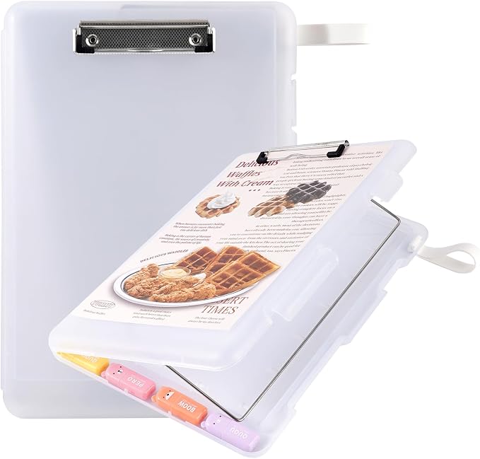 Letter Size Clipboard with Storage, Plastic Clipboard with Side Opening, A4 Waterproof Foldable Nursing Clip Board for School & Office with Christmas Stickers (B-Clear-1PCS)
