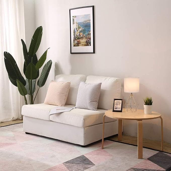 Gold Modern Hollow Out Base Bedroom Small Table Lamp,Bedside Nightstand Lamp with Geometric Metal Base White Fabric Shade,Cute Desk Lamp for Kids Living Room