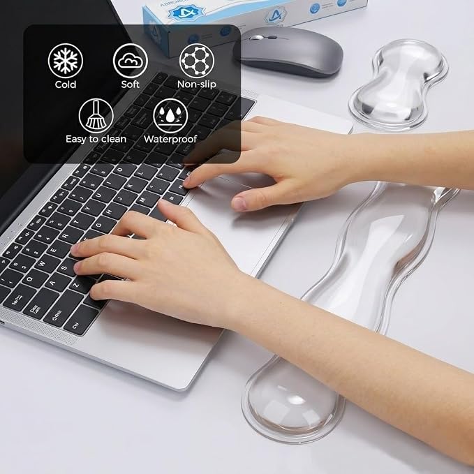 Gel Wrist Rest for Keyboard and Mouse, Wrist Rest for Keyboard, Mouse Wrist Support, Pain Relief, Cool Touch, Non-Skid, Keyboard and Mouse Wrist pad Set
