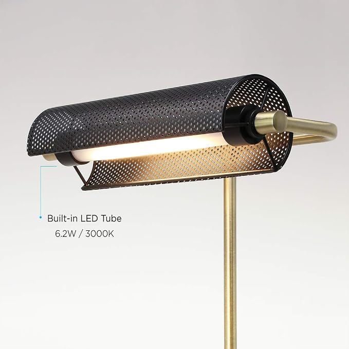 O’Bright LED Desk Lamp with USB Charging Port, Metal Lamp, Flexible Swivel Arms, Soft White LED Reading Light (3000K), Bedside Reading Lamp, Office Lamp, Table Lamp, ETL Listed (Piano Lamp - Black)