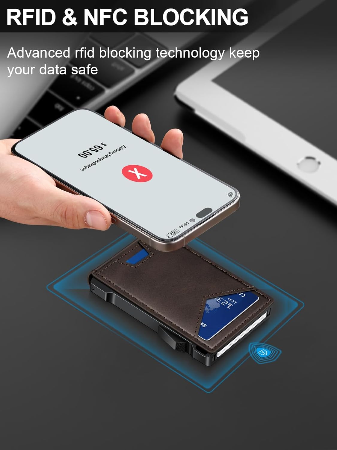 Wallet for Men RFID Wallet with 2 ID Windows & Money Clip, Slim Pop Up Card Holder for 10-12 Cards, Bifold Minimalist Smart Wallet for Front Pocket, Compact Metal Credit Card Holder, Gifts for Men