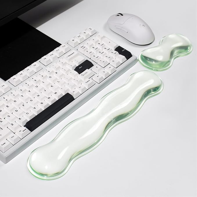 Clear Gel Keyboard Wrist Rest, Green Silicone Keyboard Wrist Rest, Cute Ergonomic Wrist Rest for Keyboard 60%/75% (Green-Long)