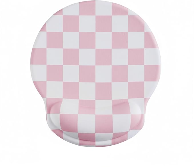 Ohocut Pink Checkered Mouse Pad with Gel Wrist Rest, Wrist Support, Ergonomic Desk Accessories for Girls Women, Office Laptop Gaming Decor, Cute Aesthetic Trendy Check Design