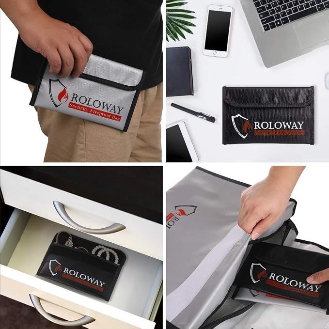 Small Fireproof Bag (5 x 8 inches), Non-itchy Fireproof Money Bag for Cash, Valuables, Passport, Currency & Keys (2-Pack)