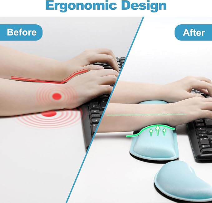 Gimars Upgrade Enlarge Gel Memory Foam Set Keyboard Wrist Rest Pad, Mouse Wrist Cushion Support for Office, Computer, Laptop, Mac, Comfortable, Lightweight for Easy Typing Pain Relief,Sky Blue