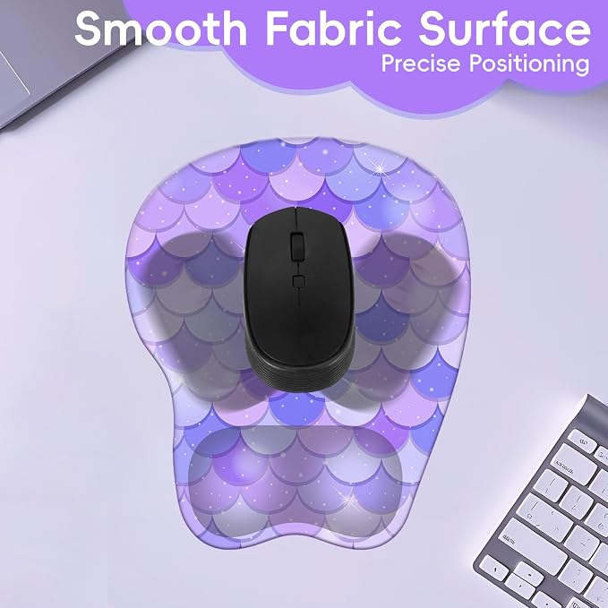 Mouse Pad with Wrist Rest Ergonomic Mouse Pad with Comfortable M-Shape Pain Relief Wrist Support Non-Slip PU Base Mousepad for Laptop, Office & Home (Purple Mermaid)