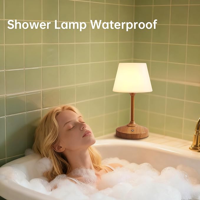 Table Lamp Cordless Lamp,Outdoor Waterproof Shower Lamp,5000mAh Rechargeble Battery Operated Lamps Dimmable Touch Desk Lamps,LED Night Light for Bathroom Patio Camping Restaurant Home