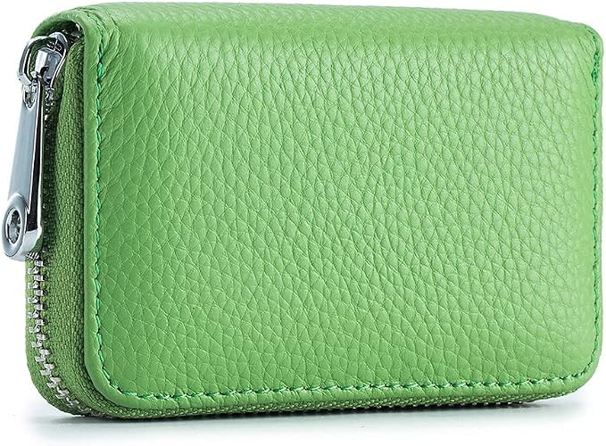 RFID Credit Card Holder Genuine Leather Credit Card Wallet with Zipper | RFID