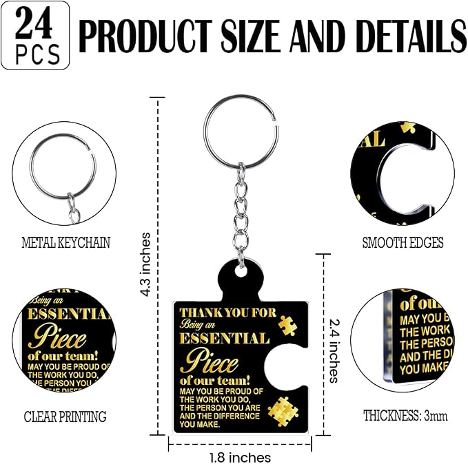Team Appreciation Gifts Bulk Thank You Keychains for Coworkers | Gift Set for Employee, Staff, Teachers, Teamwork Puzzle Piece Keyring, Acrylic