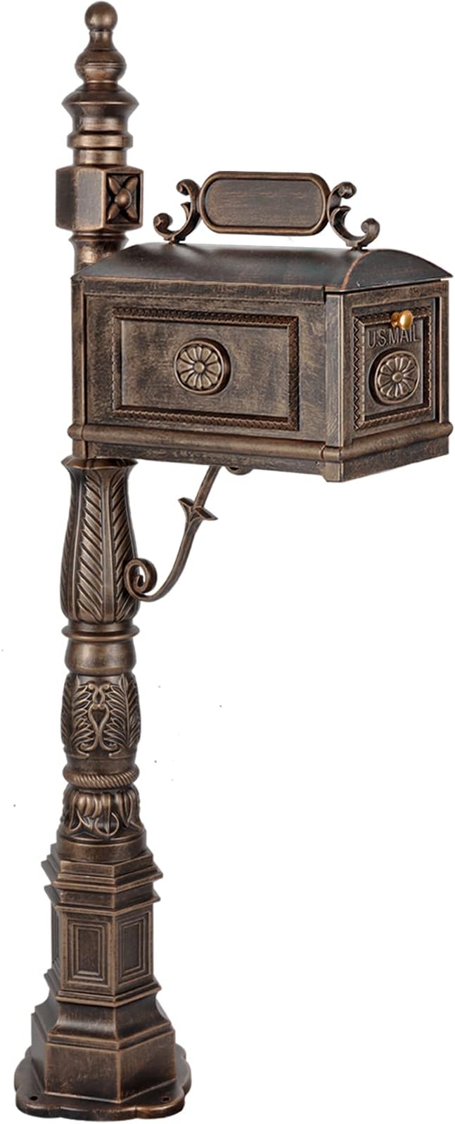 Polar Aurora Barcelona Decorative Post Mailbox Combination Stratford Heavy Duty Postal Mail Box Cast Aluminum(Bronze)