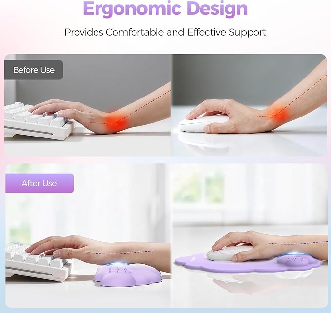 TECKNET Cloud Wrist Rest & Ergonomic Mouse Pad, Cloud Keyboard Wrist Rest with Non-Slip Base, PU Leather Memory Foam Wrist Pad for Keyboard and Mouse, Pain Relief for Typing, Gaming, Purple