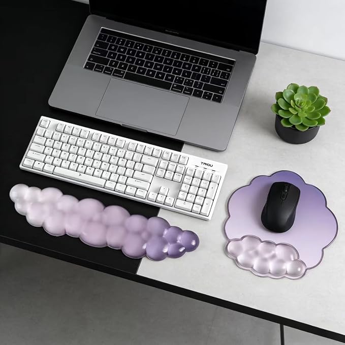 Purple Cloud Wrist Rest for Keyboard and Mouse - Soft Ergonomic Gel Mouse Pad for Easy Typing/Gaming/Computer/Laptop