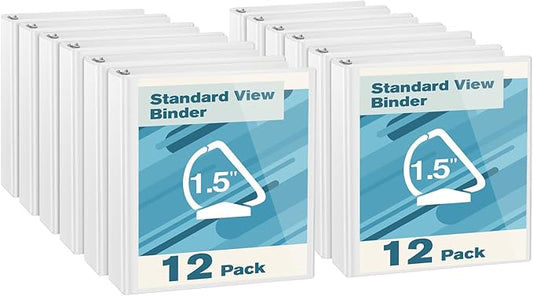 CIXILDTS 1.5-inch D Ring Binders, Fit US Letter Size Paper, 1-1/2" 3 Slant-D Ring Binder with 2 Pocekts, 12-Pack, White