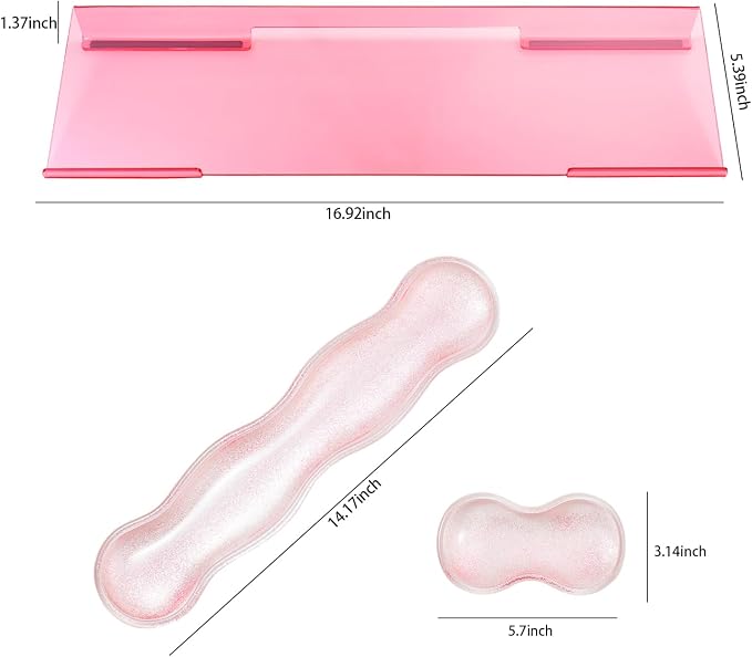 Pink Acrylic Ergonomic Keyboard Stand with Clear Gel Wrist Rest | for Desktop Clear Keyboard Holder with Soft Wrist Support, Aesthetic Desk Accessories for Office, Gaming & Home