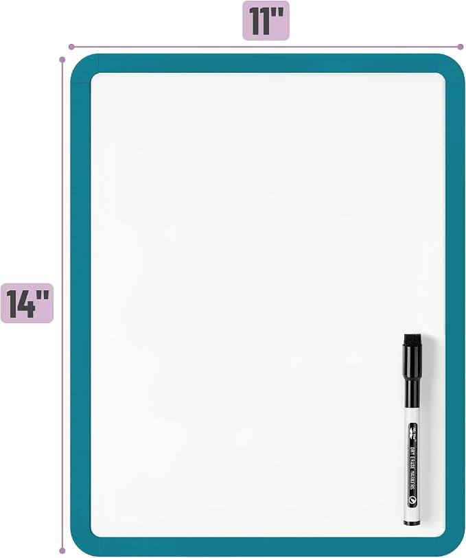 Mr. Pen- Dry Erase Board, 14” x 11” with a Black Dry Erase Marker | Green Frame, Small Mini White Board for Students, Fridge, Wall, Locker, Includes Double Sided Tapes