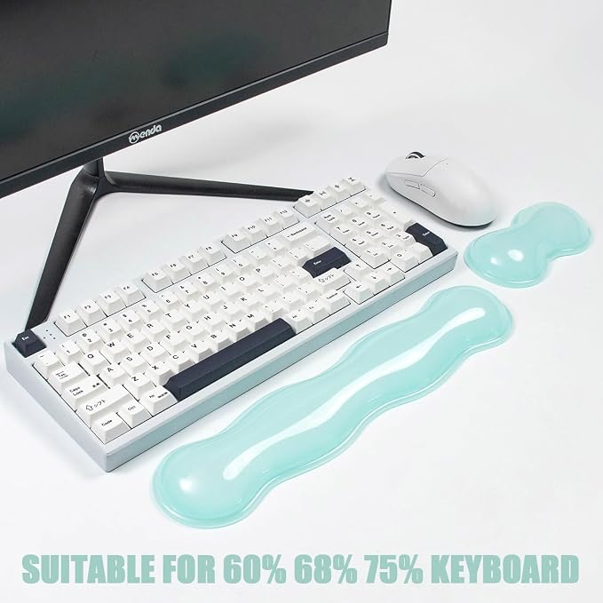 Gel Keyboard and Mouse Wrist Rest Set – Clear Wrist Rest for Computer Keyboard 60%/68%/75%, Comfort & Support for Typing and Gaming(Mint Green)